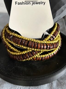 Fashion Jewelry Brown and Gold Multi-Row Beaded Bracelet nwt